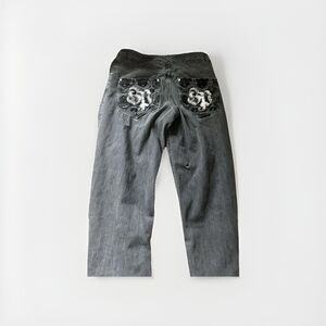 Southpole Mens Baggy Jeans 36 Gray Embroidered Hip Hop Y2K Eminem Style